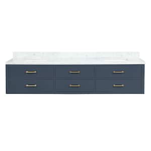 Sherman 84 in W x 22 in D Blue Double Bath Vanity and Carrara Marble Top