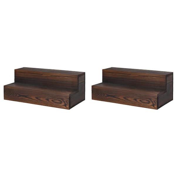 Numhew 6.29 in. H x 7.87 in. W 2-Tier 12-Bottle Brown Wood Bar Shelves, Tabletop Wine Rack, Bottle Display Shelf (2-Pack)