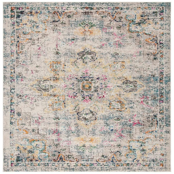 SAFAVIEH Madison Gray/Gold 5 ft. x 5 ft. Square Border Distressed Area Rug
