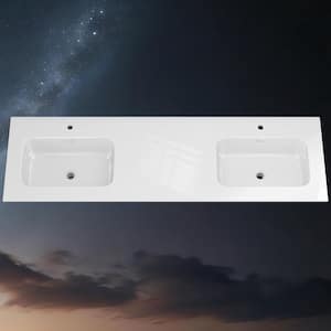 72 in. W x 22 in. D Solid Surface Vanity Top in Pure White with White Rectangular Double Integrated Sinks