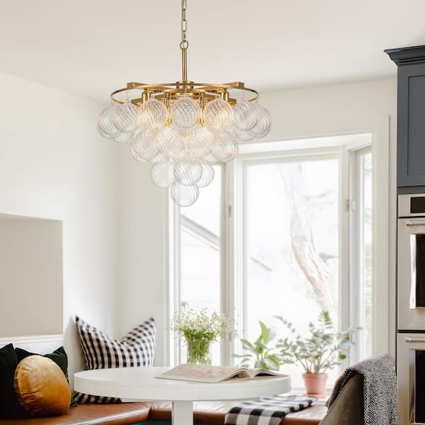 TinHon Modern 8-Light Gold Tiered Chandelier with 28 Twisted Glass