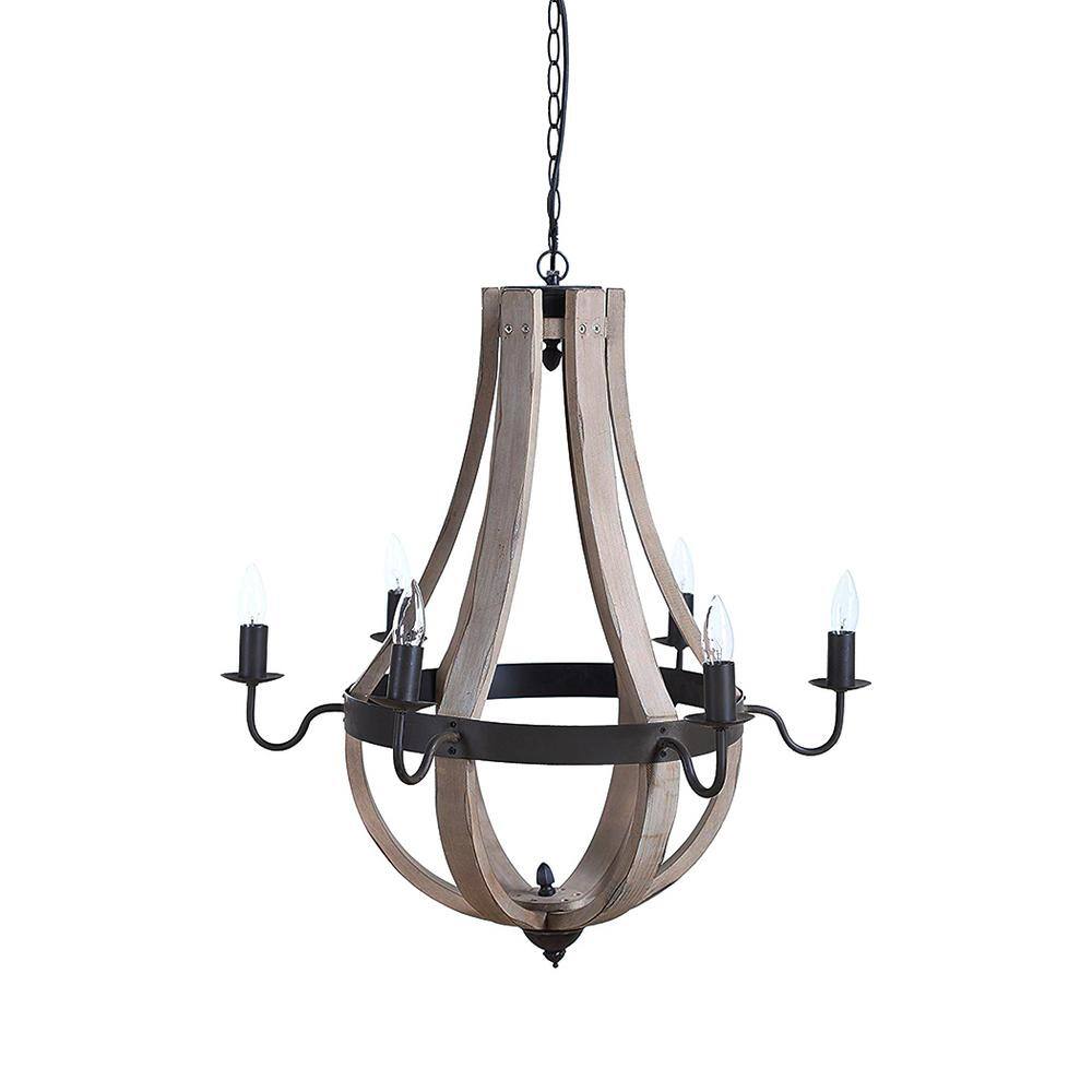 UPC 807472512907 product image for 3R Studios Bungalow Lane 6-Light Natural/Black Candle-Style Chandelier | upcitemdb.com