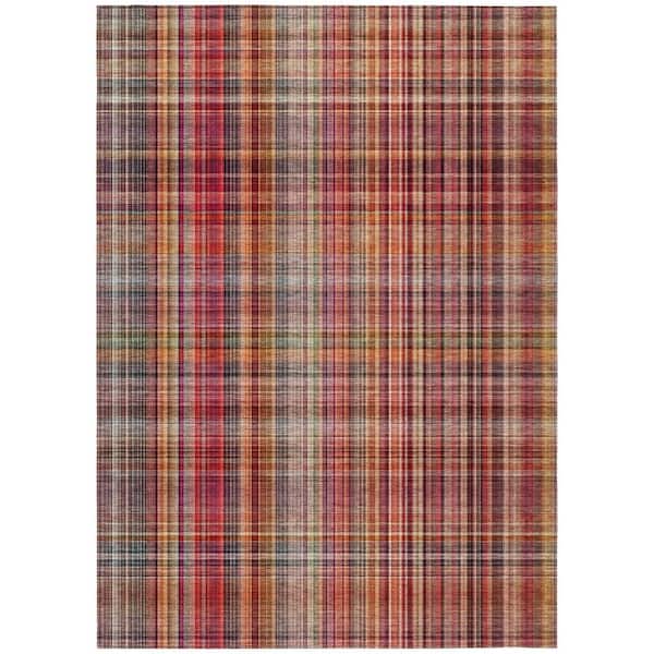 HomeRoots Red 5 ft. x 8 ft. Woven Plaid Rectangle Indoor/Outdoor Area Rug