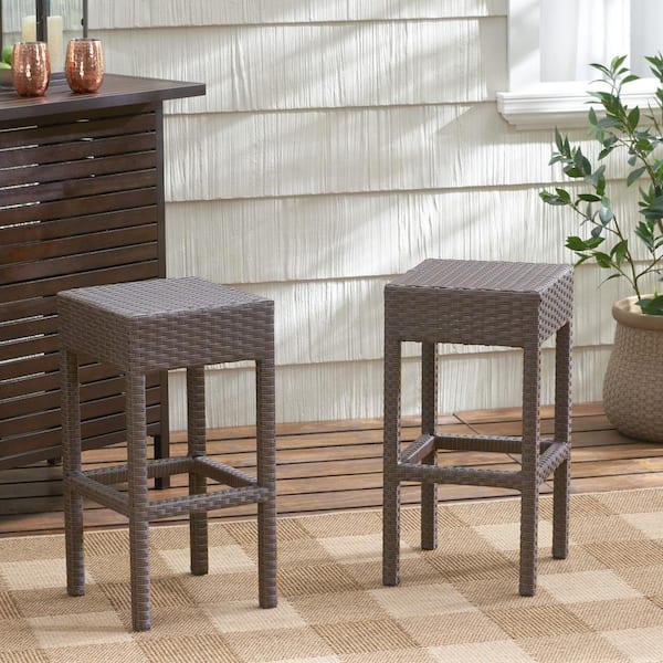 Unbranded Dark Brown PE Rattan Wicker Backless Outdoor Bar Stools All-weather Dining Chairs (2-Pack)
