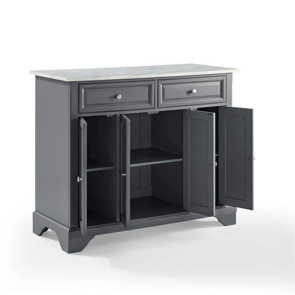 Avery Distressed Gray Solid Hardwood Kitchen Island with Faux Marble Top