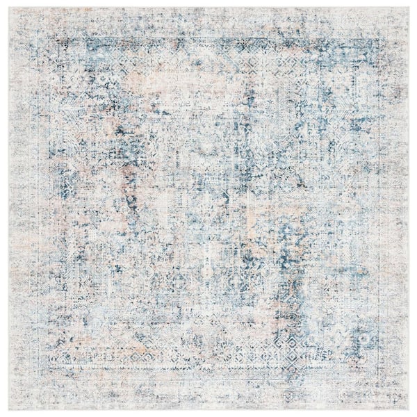 SAFAVIEH Arizona Navy/Beige 6 ft. x 6 ft. Distressed Border Ornate Machine Washable Square Area Rug