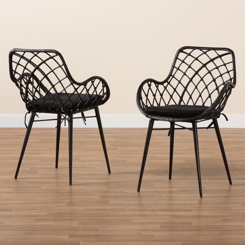 Ballerina Black Rattan and Metal Bohemian Dining Chair Set