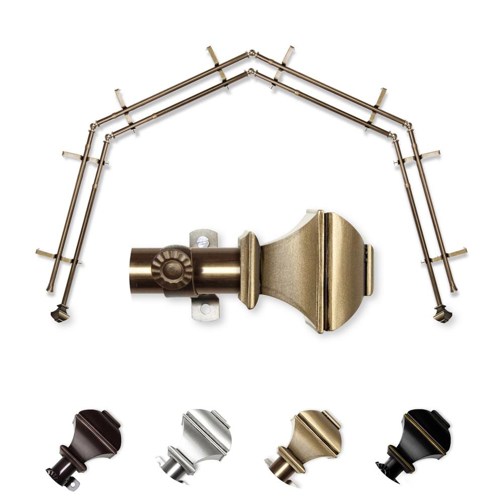 "13/16"" Dia Adjustable 4-Sided Double Bay Window Curtain Rod 28 to 48"" (each side) with Julianne Finials in Antique Brass" price history on PriceWatchPro