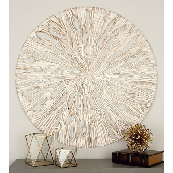 47 in. x 47 in. Wooden Beige Handmade Intricately Carved Starburst Wall Decor