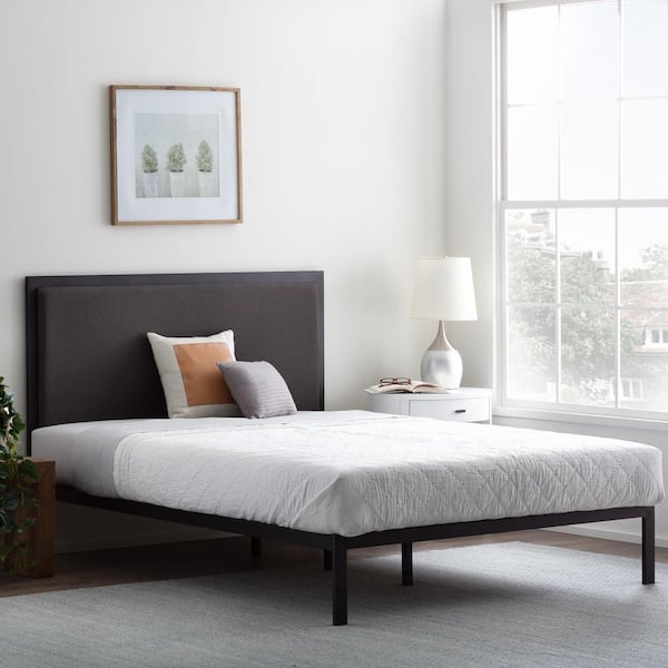 Mara Gray Charcoal Metal Frame King with Curved Upholstered Headboard Platform Bed