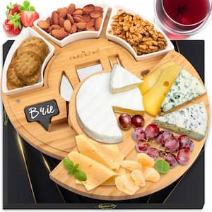 13 in. Cheese Board Food Serving Set - Includes Cutting Knives, Ceramic Bowls, Chalk Markers and Slate Labels