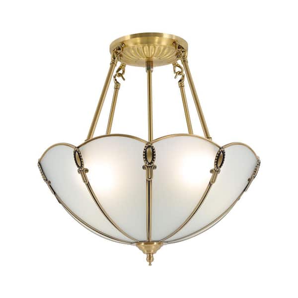 OUKANING 16.92 in. 4-Light Gold Vintage Semi-Flush Mount Ceiling