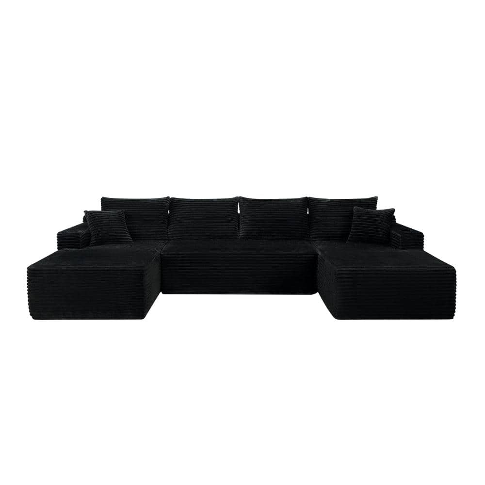 126 in. Armless 5-piece Plush Fabric U-Shape Chaise with Side Pockets and Cup Holder Sectional Sofa in Black price history on PriceWatchPro
