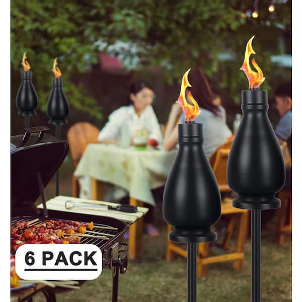 60 in. Black Metal Citronella Garden Torches for Yard Patio