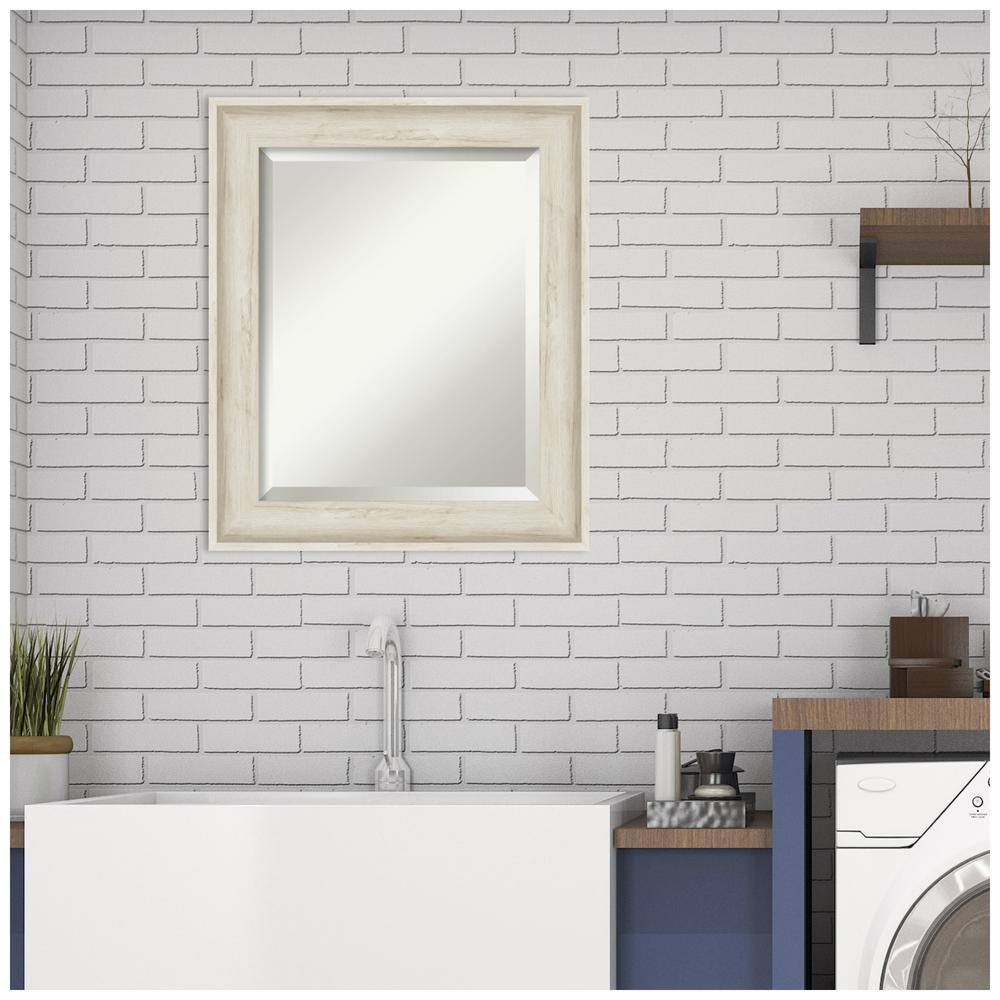 Cream Wood Framed Rectangular Bathroom Vanity Mirror