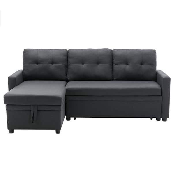 Uixe 82.3 in. W Linen L-Shape Reversible Sleeper Sectional Sofa Pull Out Convertible Sofa in Gray with Storage Chaise