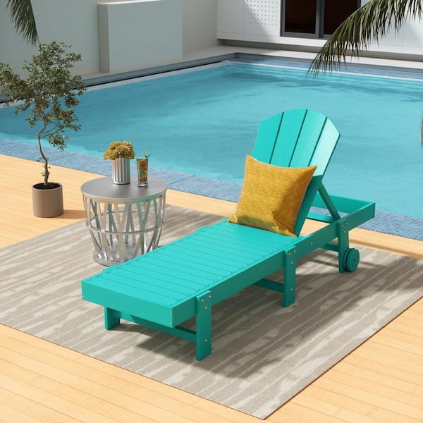 Laguna Turquoise HDPE Plastic Outdoor Adjustable Adirondack Chaise Lounger With Wheels