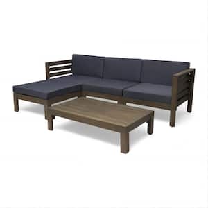 Acacia Wood Outdoor Sofa Sectional Set with Gray Water-Resistant Cushions