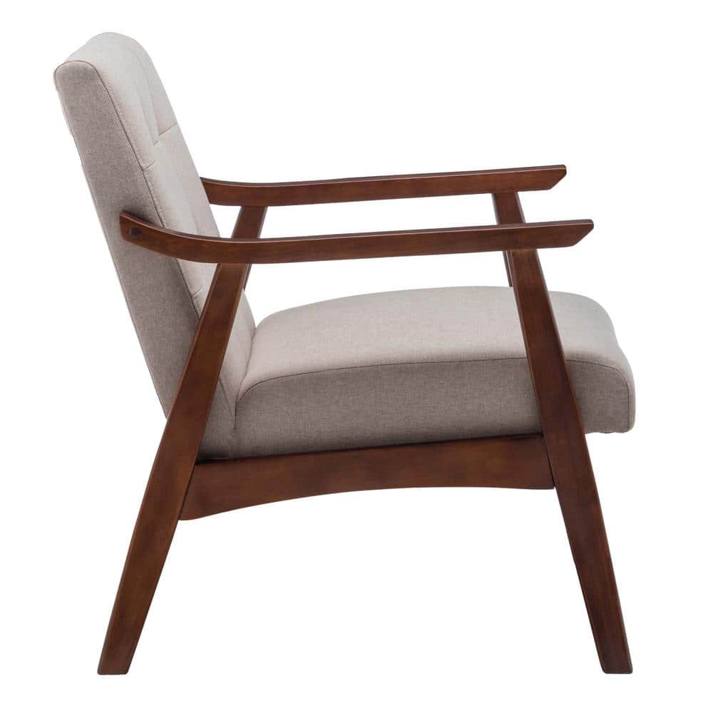 Sandy Beige Fabric Espresso Wood Accent Chair