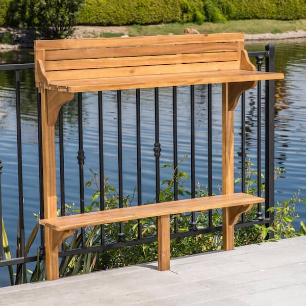 Noble House Adelaide Natural Stained Wood Bar Height Outdoor Patio Dining Table