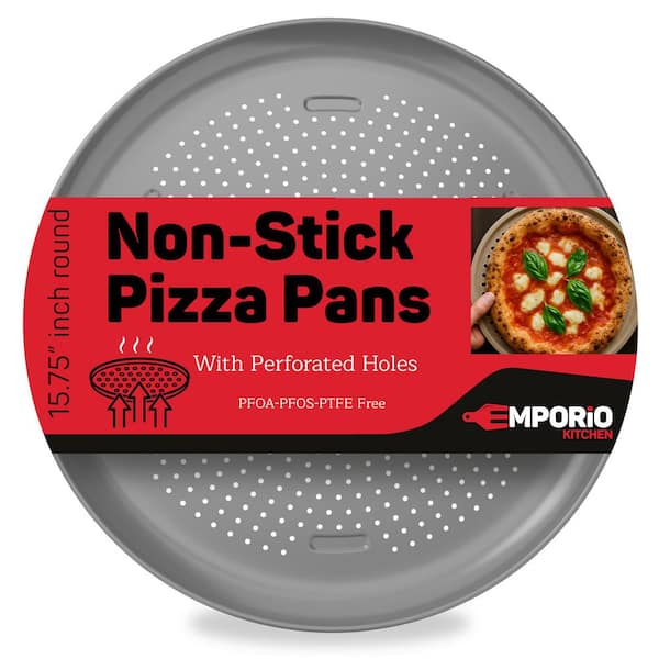 Pizza Baking Pan-15.75 in. Round, Perforated Carbon Steel Tray with Nonstick Coating, Oven Safe 450°F, Silver