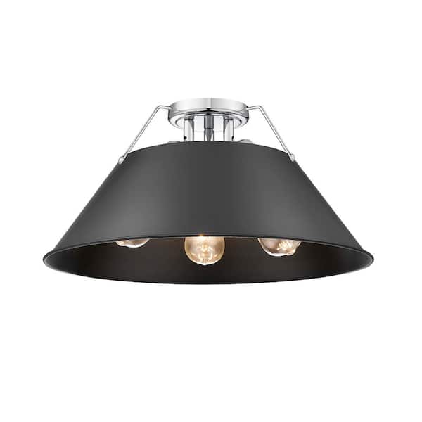Golden Lighting Orwell 18.75 in. 3-Light Chrome and Matte Black Flush Mount