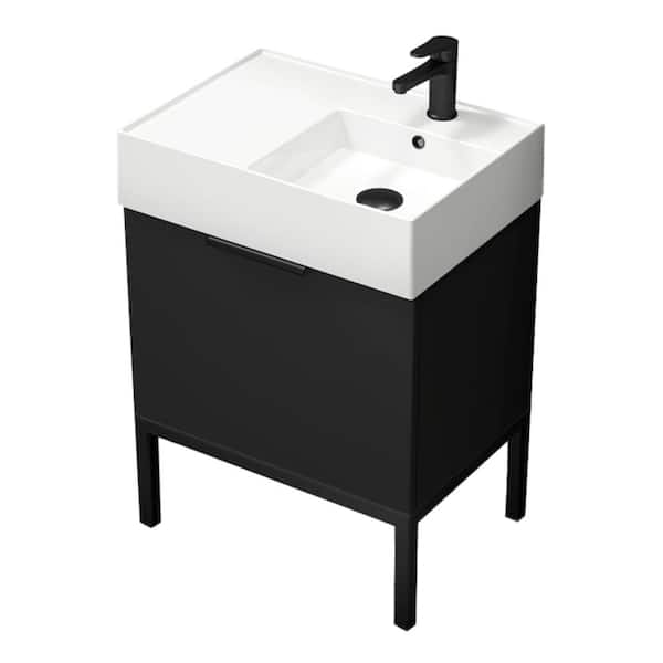 Derin 23.6 in. W x 17.3 in. D x 34.64 in. H Modern Bathroom Vanity in Matte Black With White Ceramic Top