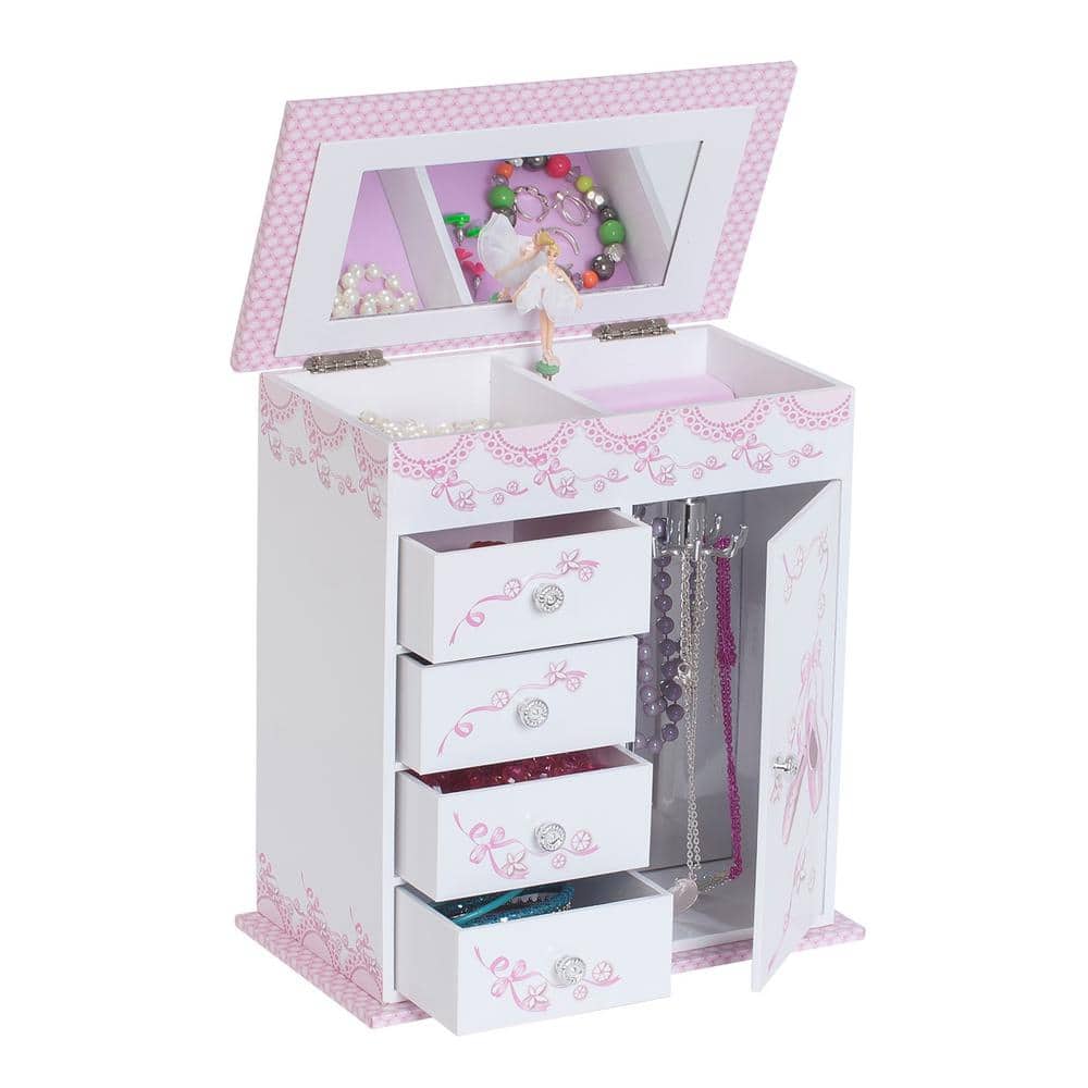 Cristiana White and Pink Wooden Musical Ballerina Jewelry Box