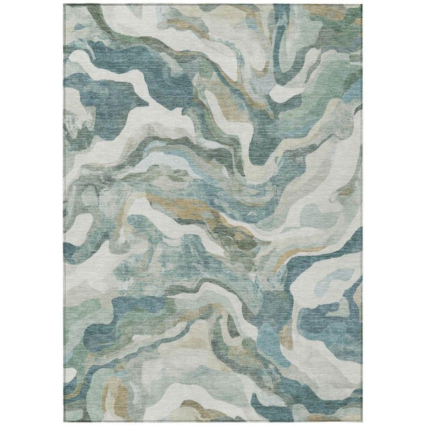 Chantille Machine Washable Indoor/Outdoor Abstract ACN2162 Teal 8 ft. x 10 ft. Area Rug