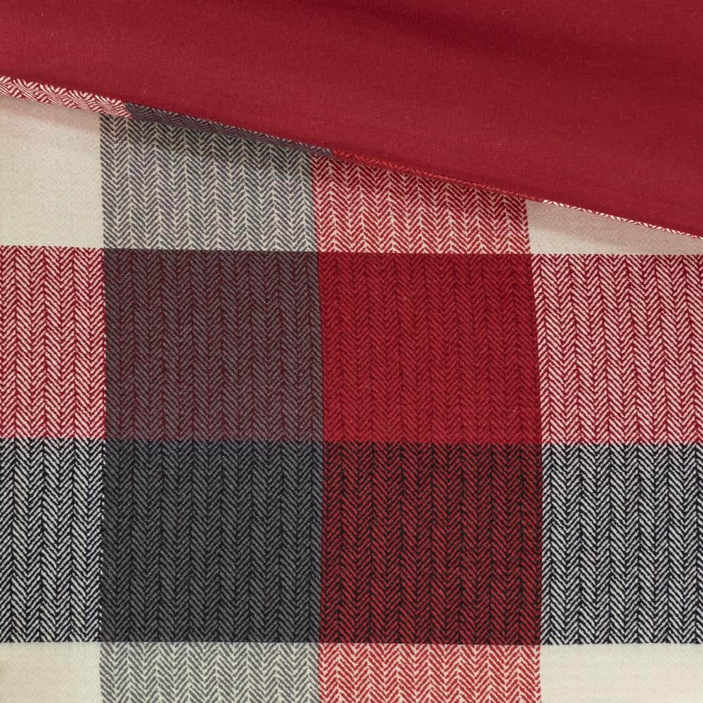 King Red Microfiber Herringbone Comforter Set with Decorative Pillows