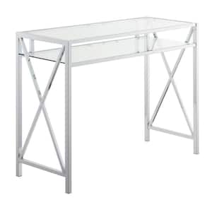Oxford 42 in. Rectangular Chrome Glass and Metal Desk with Storage Shelf