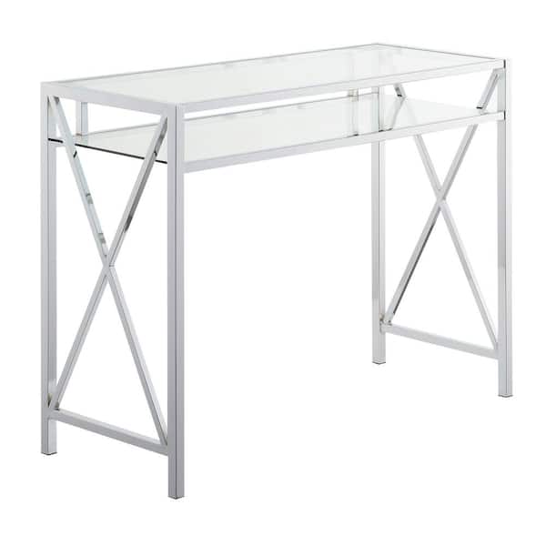 Unbranded Oxford 42 in. Rectangular Chrome Glass and Metal Desk with Storage Shelf