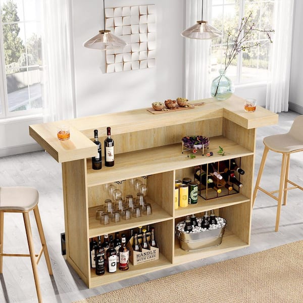 BYBLIGHT Kearsten 70.9 in. Wooden Oak Bar Table, 4-Tier Bar
