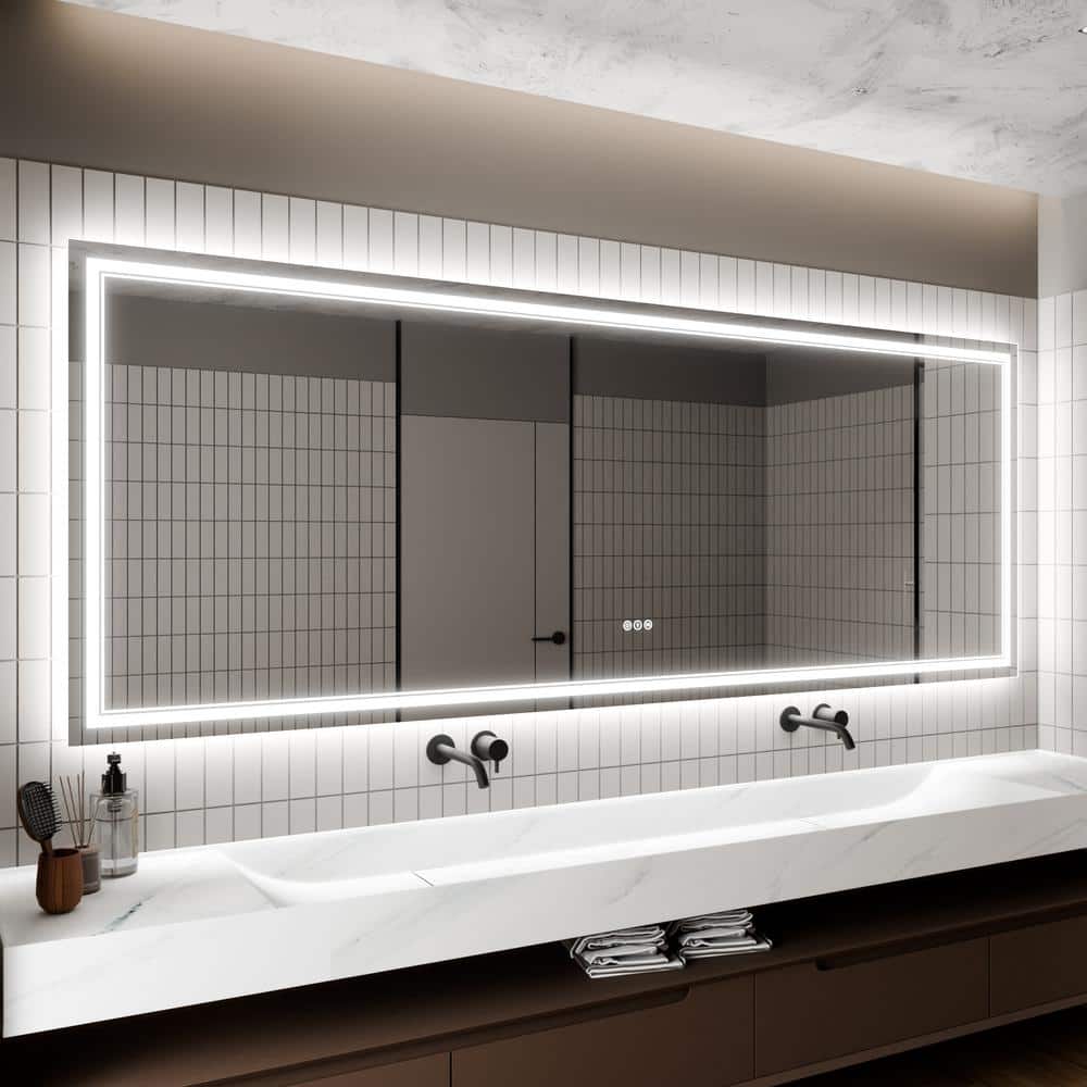 96 in. W x 36 in. H Rectangular Frameless Anti Fog Front,Back LED Color Adjustment Wall Bathroom Vanity Mirror in Silver price history on PriceWatchPro