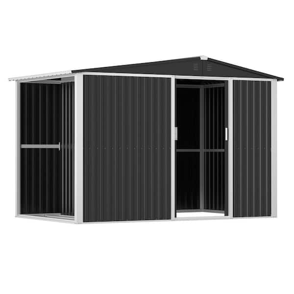 Aobabo 10 ft. W x 6 ft. D Outdoor Storage Metal Shed with Sliding Door in Black for Gardens, courtyards, etc.(60 sq. ft.)