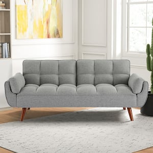 33 in. Gray Linen Twin Size Futon Sofa Bed, Convertible Couch Sleeper with Reclining Split Tufted Back