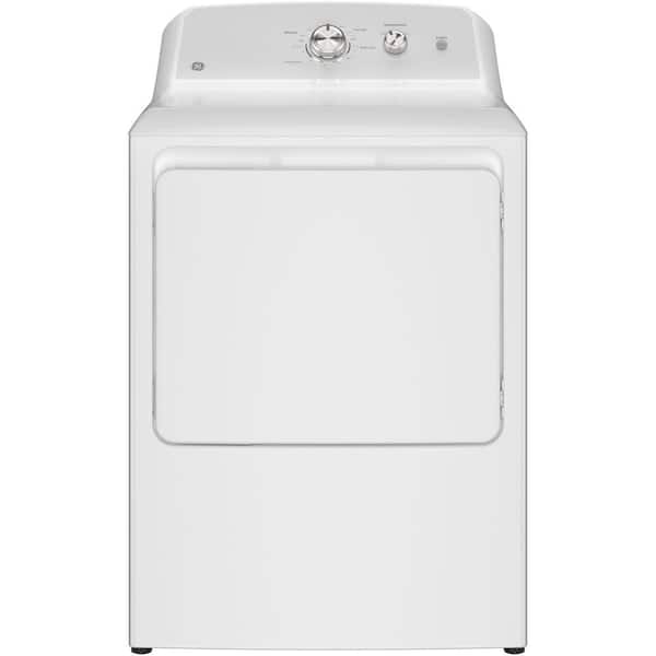 GE 6.2 cu. ft. vented Electric Dryer in White with Auto Dry, 120 ft Venting, and Shallow Depth
