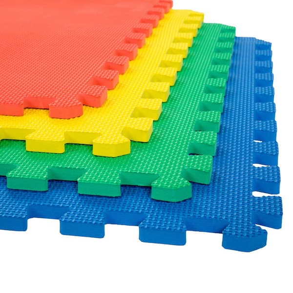 Multicolor 12 in. x 12 in. Exercise Children's Interlocking Puzzle EVA Play  Foam Floor Mat (16 sq. ft.) (54-Borders)
