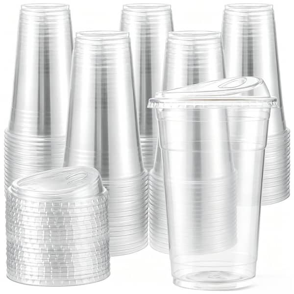 Esepony 16 oz. Disposable Plastic Cups for Smoothies, Party Drinks, Bubble  Tea, and Cold Beverage, Clear (100-Pack) NP276237 - The Home Depot
