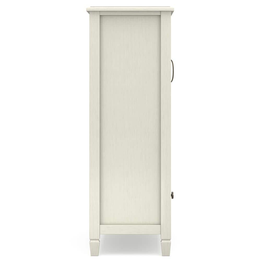 Antique White Solid Pine Tall Storage Cabinet with Adjustable Shelves