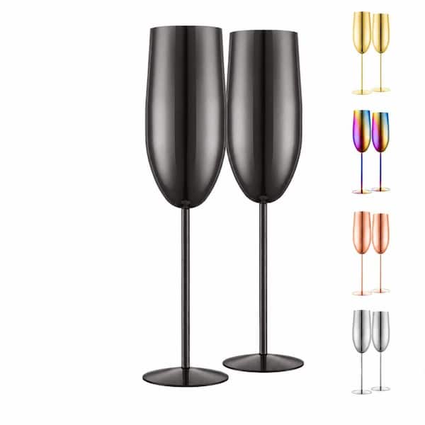 Set of 2 Stainless Steel Champagne Flutes 8.5 oz Metal Wedding Party Anniversary Glasses Gifts Bride