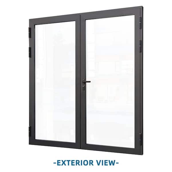 ATVIO 72 in. x 80 in. Matte Black Left Hand/Outswing Aluminum