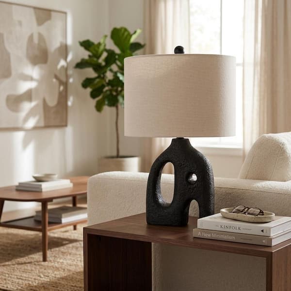 21 in. Black Resin and Metal Modern Cut-Out Table Lamp