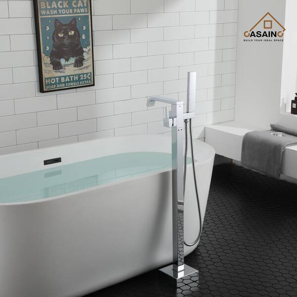 Chrome Floor Mounted Free Standing Bathtub Faucet Shower Bath Tub Filler Tap 