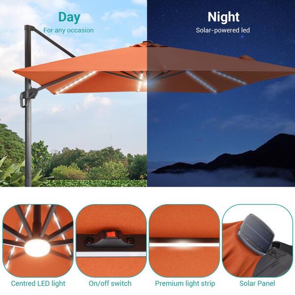 cantilever led patio umbrella in rust color 10 Feet with 32 Lights and Solar Panel Bask in Elegance and Shade with Our 11FT Patio Offset Umbrella Crestlive Products 13 ft. x