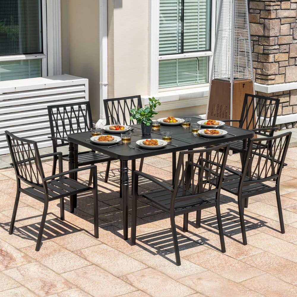 Nuu Garden Black 7-Piece Metal Rectangle Outdoor Dining Set with 6 ...