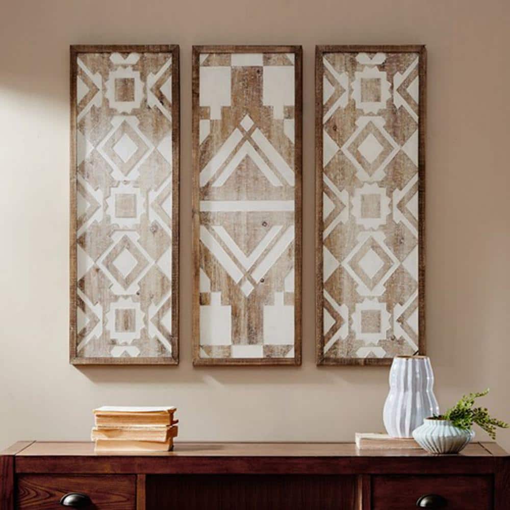Natural Two-Tone Geometric Wood Wall Art Set