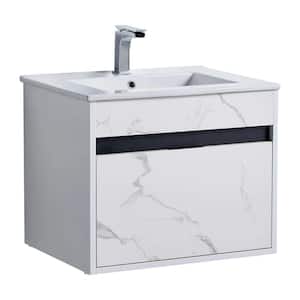 Alpine 24 in. W x 18.11 in. D x 19.75 in. H Bathroom Vanity Side Cabinet in White Marble with White Ceramic Top