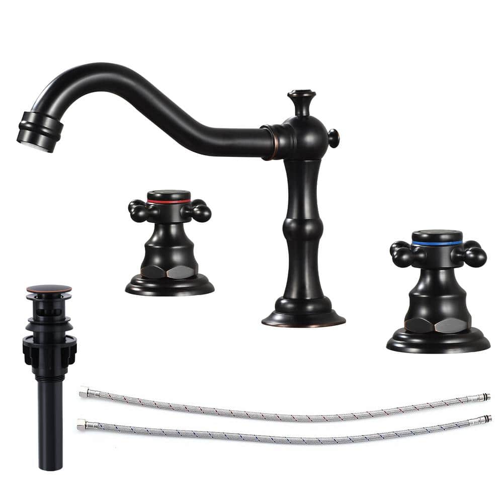 Double Handles 8 in. Widespread Bathroom Faucet 3-Hole Bathroom Sink Faucet