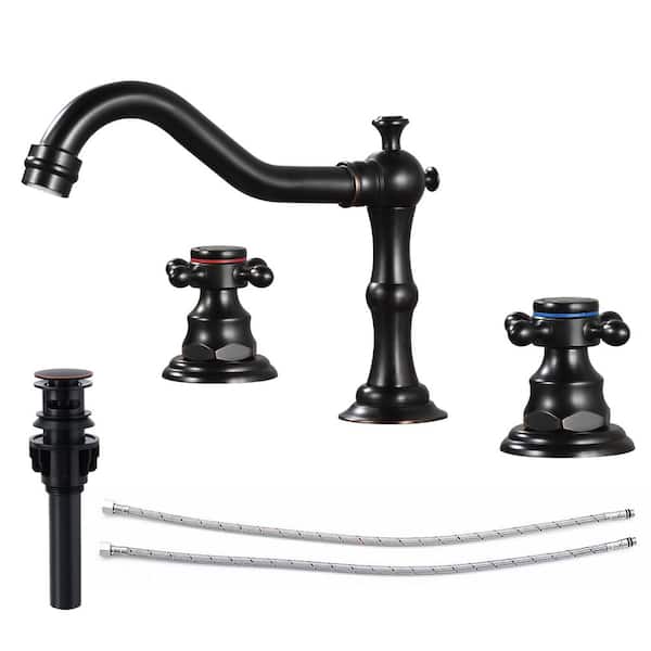 AKLFGN Double Handles 8 in. Widespread Bathroom Faucet 3-Hole Bathroom Sink Faucet with Pop-Up Drain in Oil Rubbed Bronze